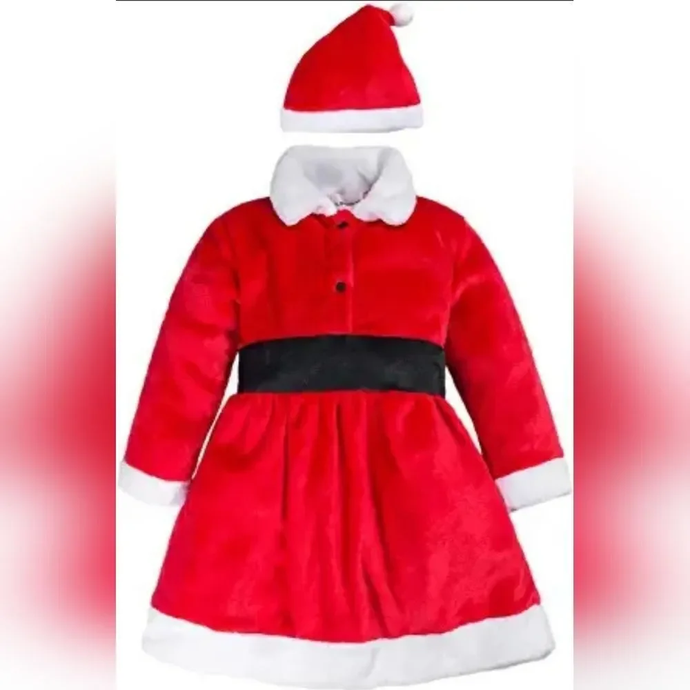 CHRISTMAS SANTA Baby Girl  Dress w Matching Santa Hat Outfit 3-6m